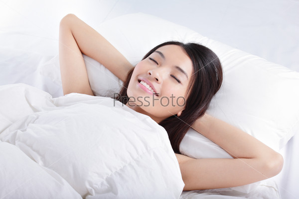 Have a good dream, Sleeping Girl on bed in the morning, model is a asian beauty