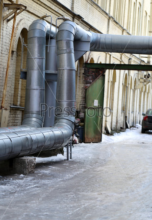 hot water pipe are on the street in central Moscow
