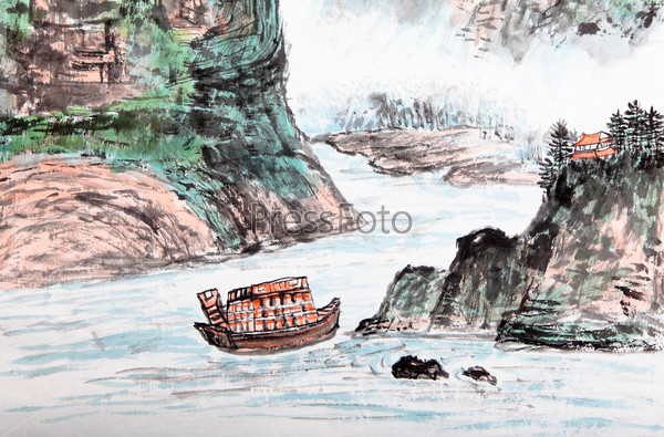 traditional Chinese painting , mountain and river