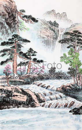 traditional Chinese painting , mountain and river