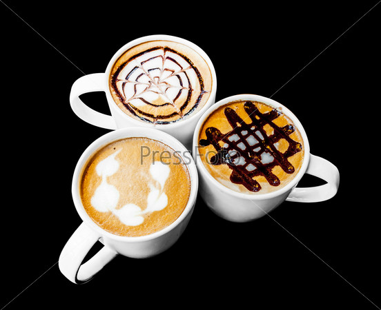 latte art design on ceramic mug isolate