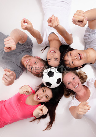 Happy Group of friends with soccer