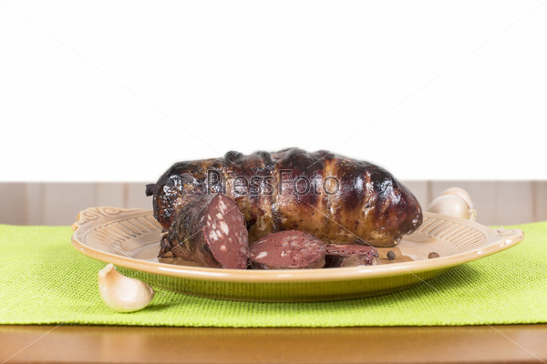 Ukrainian sausage from the blood in the porcine intestine