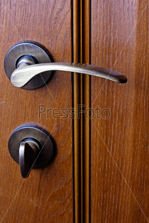 Gold handle and wooden door