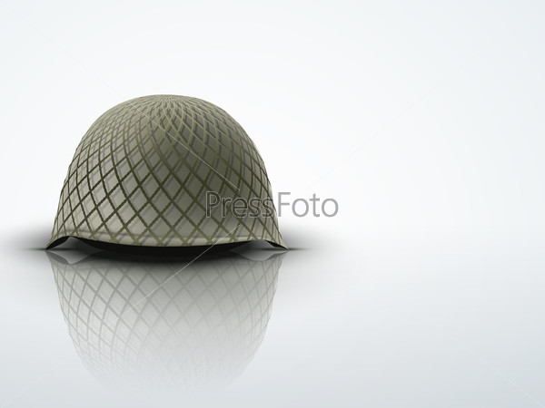 Light Background with Military classic helmet and net. Metallic army symbol of defense and protect.