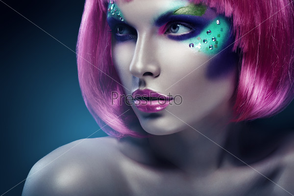 woman with pink hair and pink lips