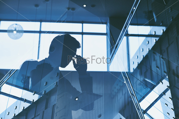 Outline of businessman working in office