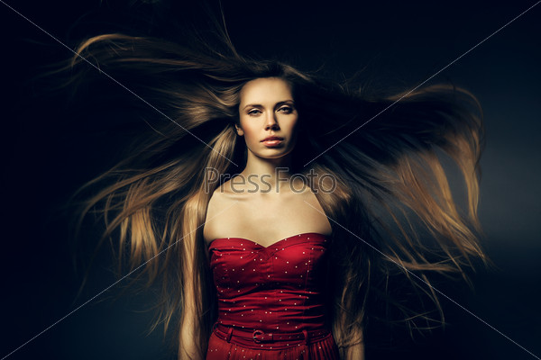 Beautiful woman and long windy hair, stock photo