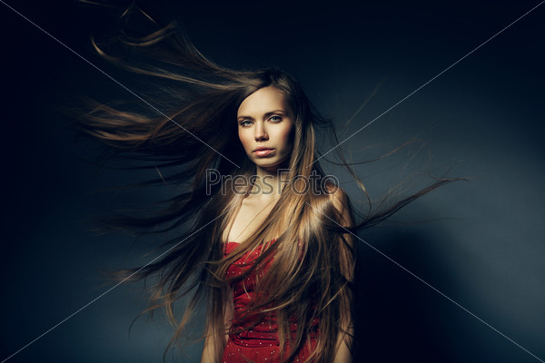 pretty woman with long windy hair