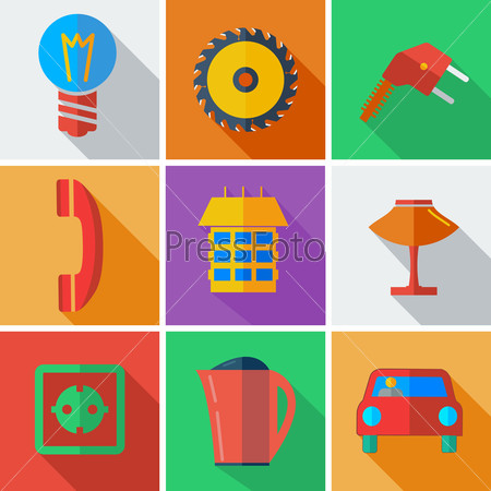 Collection modern flat icons Home Appliances with long shadow ef