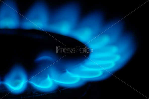 Fire natural gas burner in home on a dark background