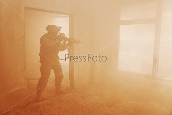 United States Army ranger during the military operation, stock photo
