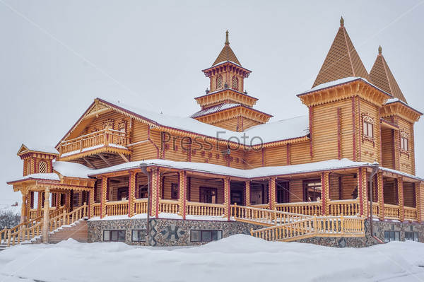 Abalak, Russia - November 18, 2011: Wooden hotel of abalak tourist complex
