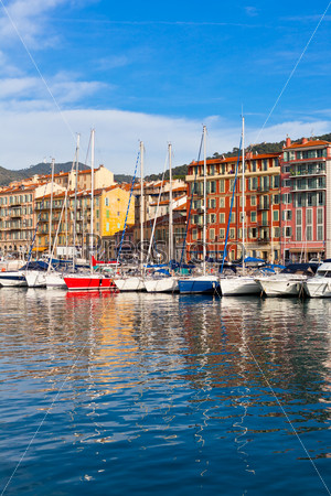 View on Port of Nice and Luxury Yachts, French Riviera, France