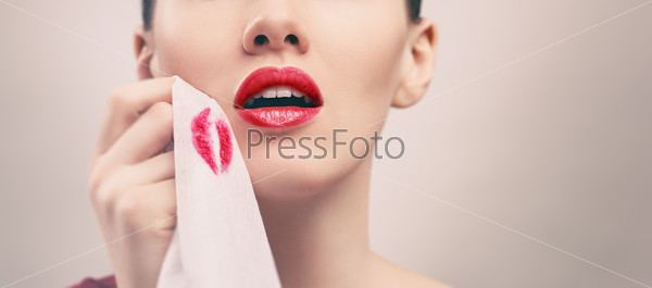 Close up of red female lips, stock photo