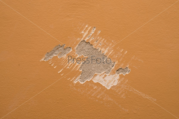 Mark of paint scraper on wall, close-up