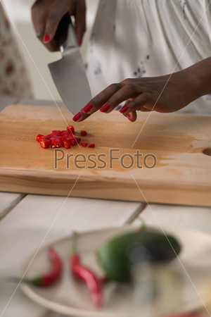Young Unrecognizable African Woman Cooking. Healthy Food - Vegetable Salad. Diet. Dieting Concept. Healthy Lifestyle. Cooking At Home. Prepare Food