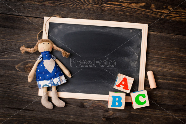 chalk board and letters ABC