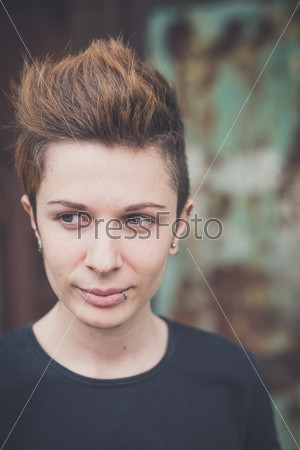 young lesbian stylish hair style woman in the city