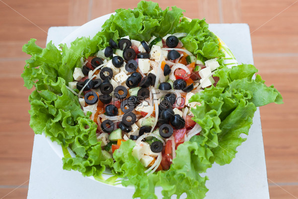 Greek salad with vegetables and cheese olives