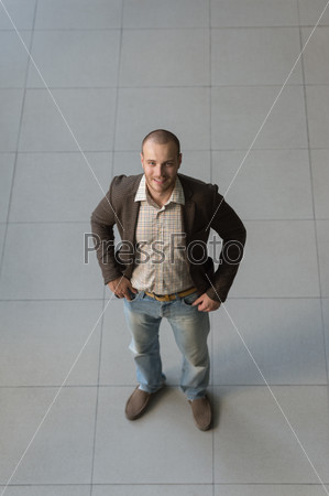 Top view of successful positive businessman