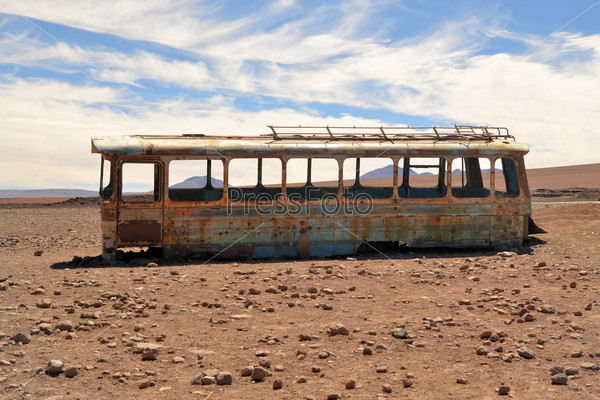 Abandoned bus in the desert, Atacama, Chile, Bolivia