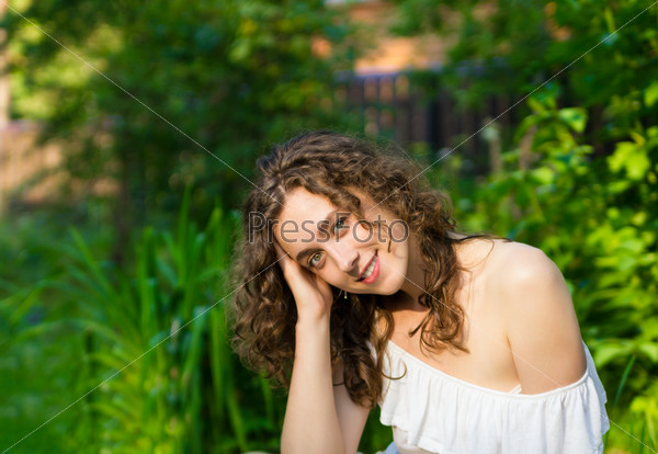 Beautiful romantic woman outdoors, stock photo