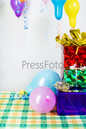 Balloons and gifts. Background or card