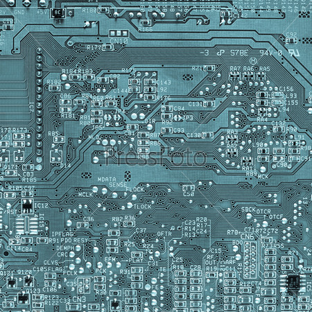 Detail of an electronic printed circuit board - cool cyanotype - cool cyanotype