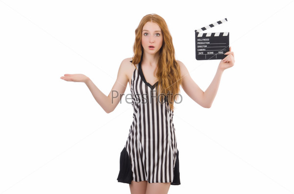 Woman referee with movie clapboard