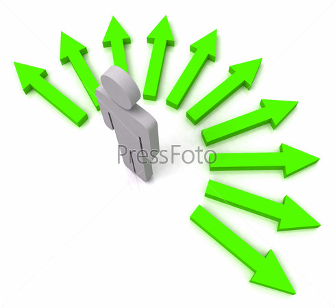Person With Green Arrows Shows Many Choices of Paths