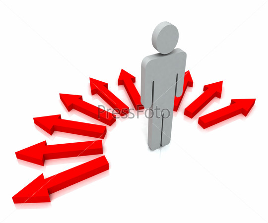 Person With Red Arrows Shows Many Choices of Paths