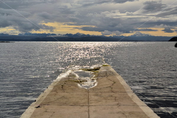 Stone Pier in a little town at Lake Titicaca between Bolivia and Peru