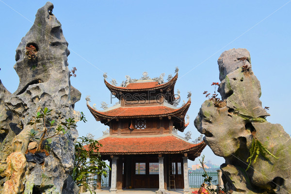 Chua Tao Sach temple pagoda at Ho Tay west lake in Hanoi, Vietnam