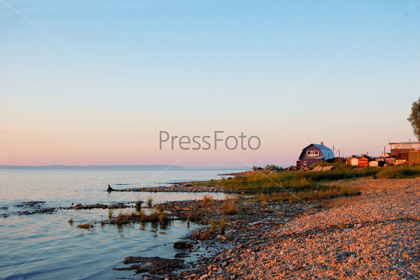 House in the remote village of Baikalsk in Russian Siberia at the shores of Lake Baikal, stock photo