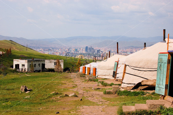 Mongolian ger tents in the hills above Ulan Bator, Mongolia