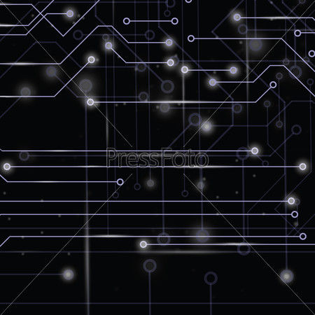 colorful illustration with technology circuit board on a dark  background