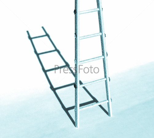 Model ladder with hard shadow - cool cyanotype