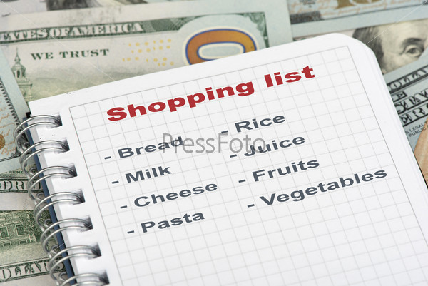 shopping list and money