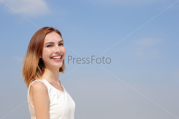 Charming smile happy woman. She have health teeth and skin, great for dental care and skin care concept. caucasian beauty