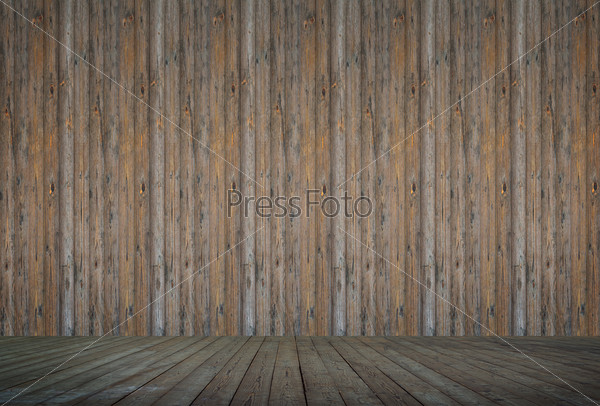 old grunge vintage room with wooden planks floor and wall background