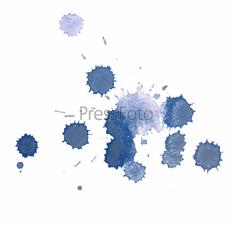 Abstract watercolor aquarelle hand drawn blue drop splatter stain art paint on white background