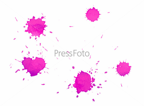 Abstract watercolor aquarelle hand drawn violet drop splatter stain art paint on white background