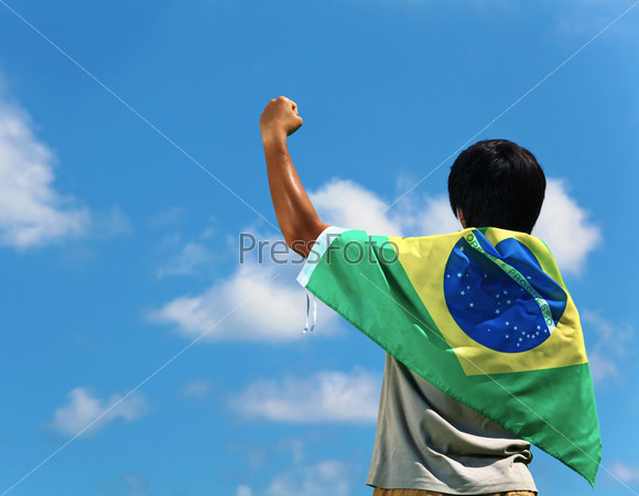 Soccer fans with Brazil flag