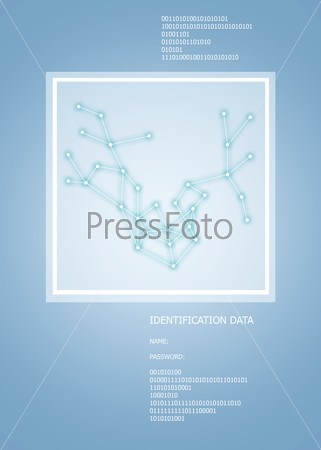 Abstract polygonal space with connecting dots and lines in small sqare on blue background