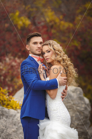 Bride and groom. Wedding couple. Happy bride and groom. Couple in love at honeymoon.Bride and groom on nature. Marriage. series