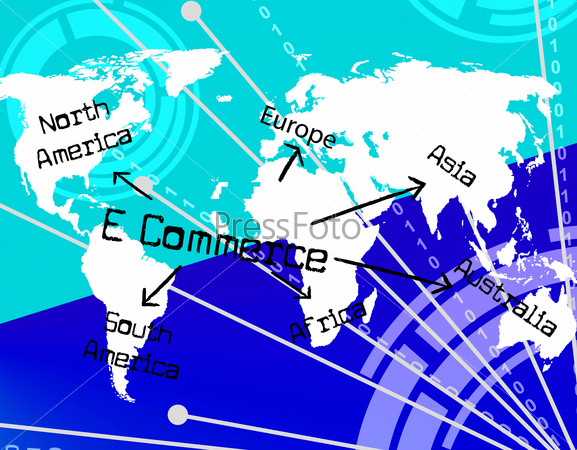 World E Commerce Showing Ecommerce Globe And Global