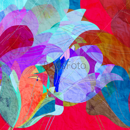 bright colorful abstract background with floral elements