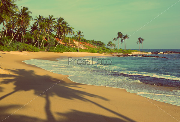 tropical beach at sunset - vintage retro style