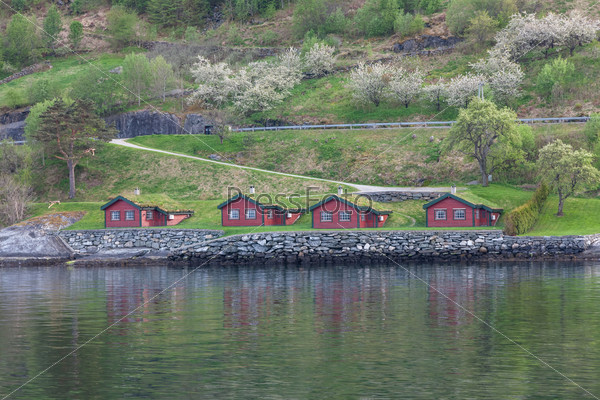 Landscape with mountains in Norwegian village. spring in Norwegian fjords